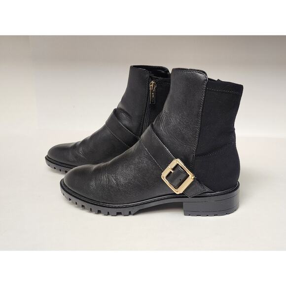Unisa Uncaddie2 Lift Gold Buckle Black Ankle Booties Boots 7M - Picture 2 of 12